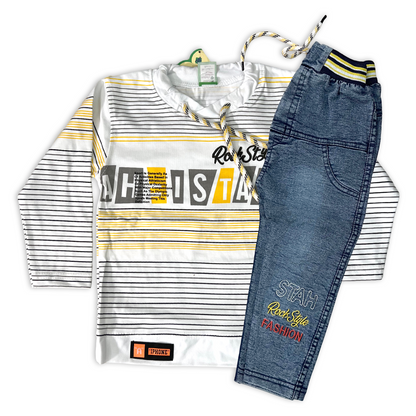 (1-4Y) Rock Style Lining Shirt & Denim Paint