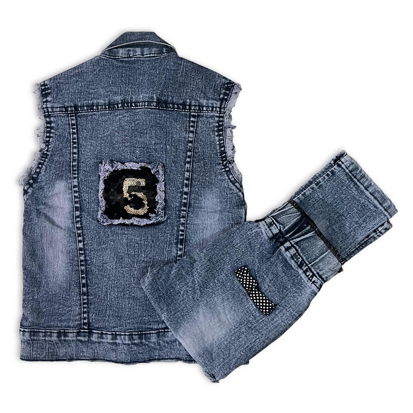 (1-4Y) Girls' 5-Print Denim Jacket and Jeans Outfit