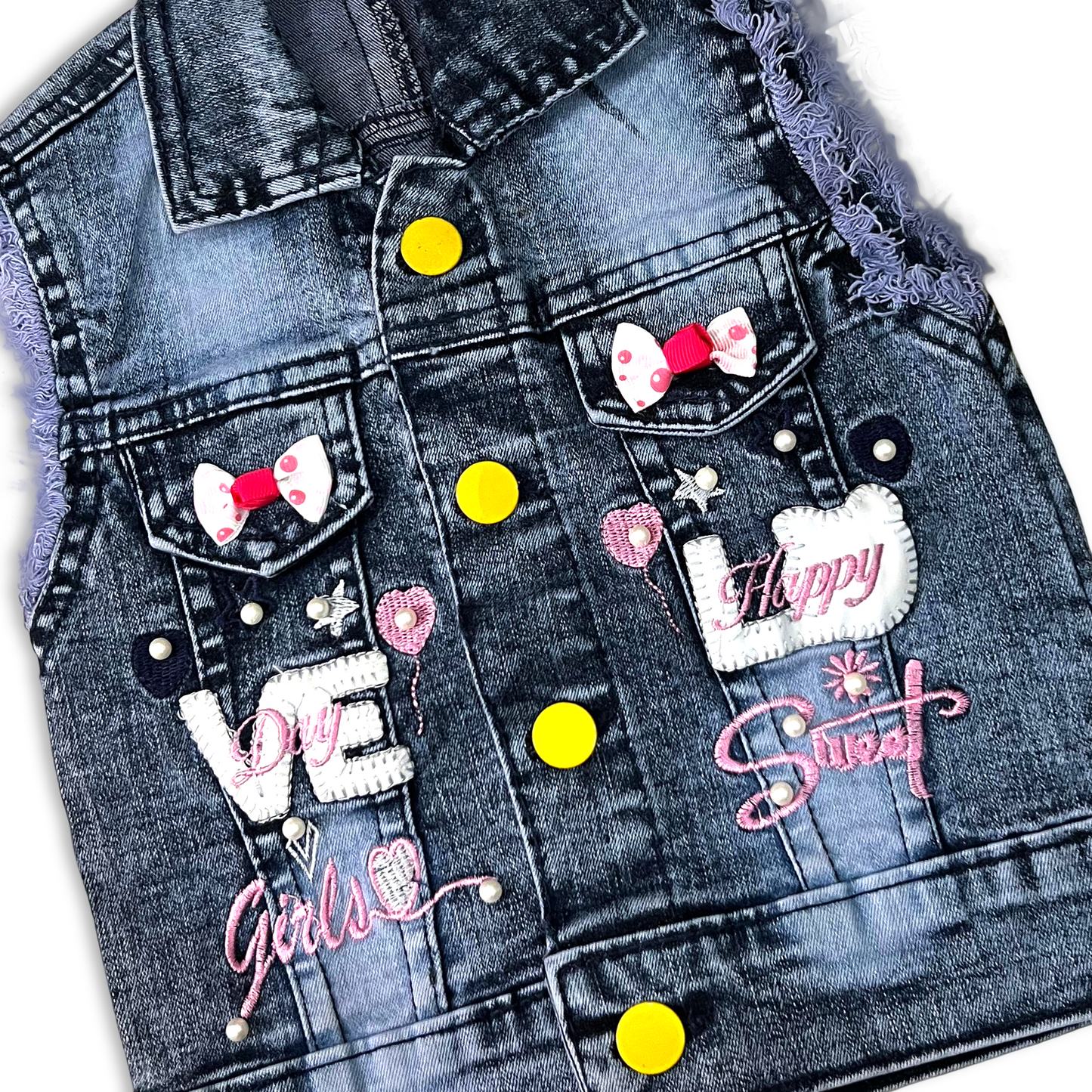 (1-4Y) Girls' Love Denim Jacket and Jeans Outfit