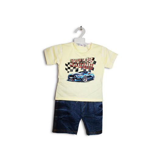 (03-09M) Street Racing T-Shirt & Denim Shorts