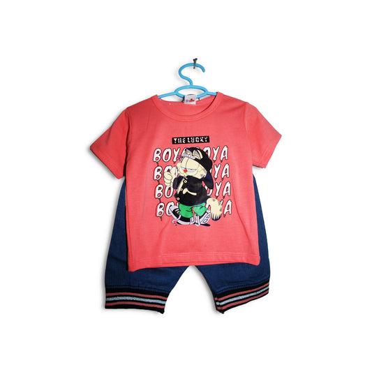 (03-09M) Boss Cat T-Shirt & Denim Shorts