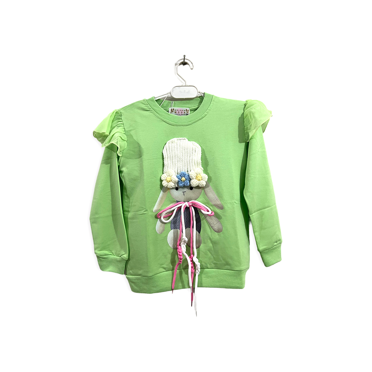 (4-7Y) Girls Fluffy 3D Goat Embroidered Shirt