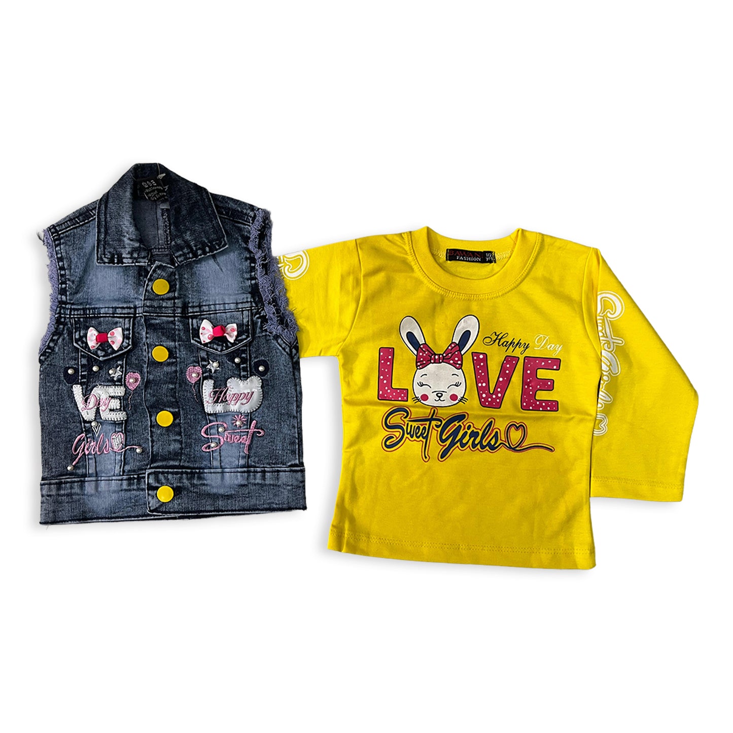 (1-4Y) Girls' Love Denim Jacket and Jeans Outfit